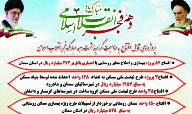 اینفوگرافیک | سرمایهگذاری ۲۷۲ میلیارد ریالی بنیاد مسکن سمنان در طرحهای دههفجر اینفوگرافیک | سرمایهگذاری ۲۷۲ میلیارد ریالی بنیاد مسکن سمنان در طرحهای دههفجر